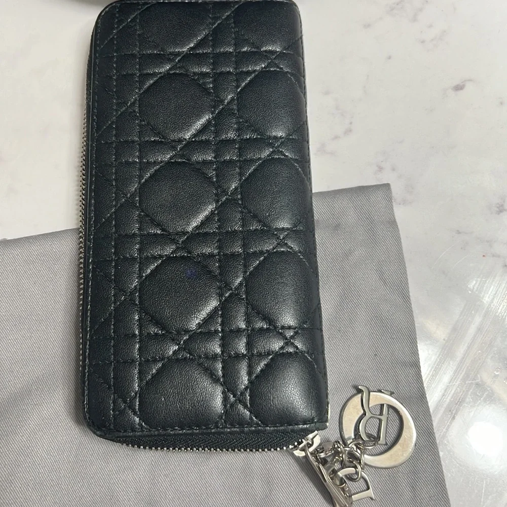 Dior Black Quilted Leather Zip Wallet
